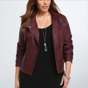 TORRID MERLOT FAUX LEATHER SEAMED MOTO JACKET